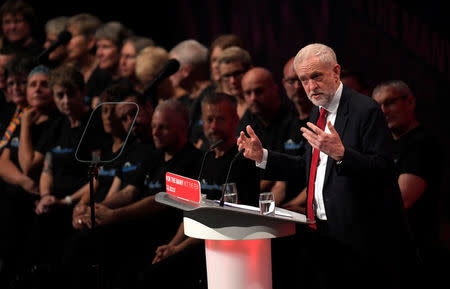 Britain's opposition Labour Party Leader Jeremy Corbyn delivers his keynote speech at the Labour Party Conference in Brighton, Britain, September 27, 2017. REUTERS/Toby Melville