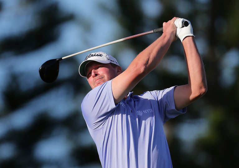 Steve Stricker hits a tee shot during the final round of the Hyundai Tournament of Champions in Hawaii on January 8, 2013. He had to battle through a nerve problem in his upper thigh, but shot a 69 and finished alone in second place at 12-under