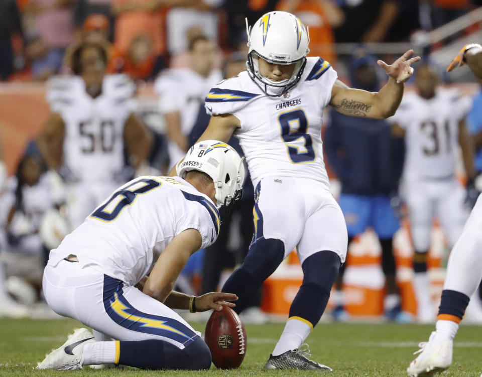 The Los Angeles Chargers cut kicker Younghoe Koo after four weeks. (AP)