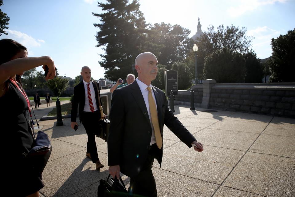 State Department Inspector General Steve Linick departs the U.S. Capitol. Linick reportedly met with congressional officials to brief them on information related to the impeachment inquiry centered around President Donald Trump