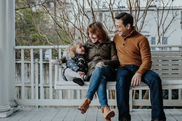 The author with her husband and daughter in 2018.