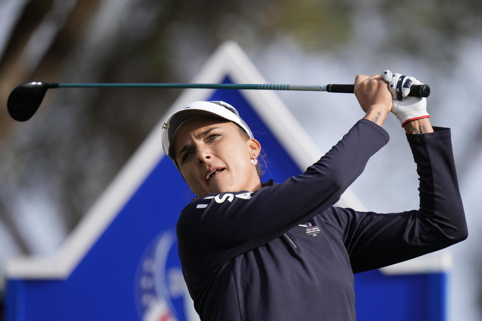 Lexi Thompson of Team USA hits a tee shot on the ninth hole during Day One of The Solheim Cup at Finca Cortesin Golf Club on September 22, 2023 in Casares, Spain. (Photo by Angel Martinez/Getty Images)