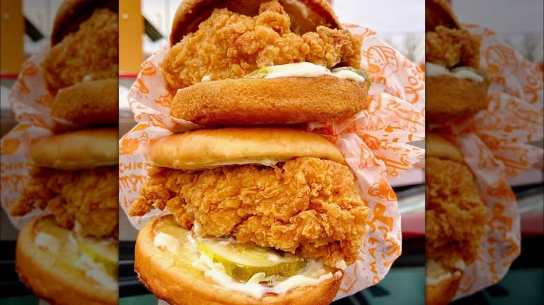 two Popeyes Chicken Sandwiches