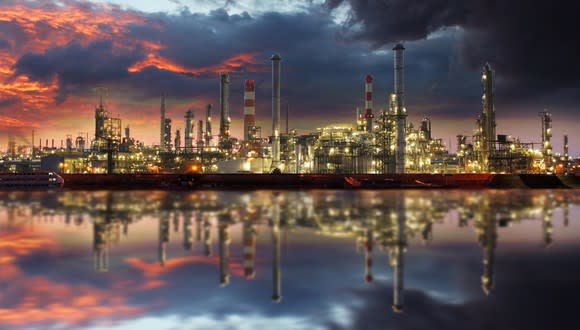An oil refinery at twilight