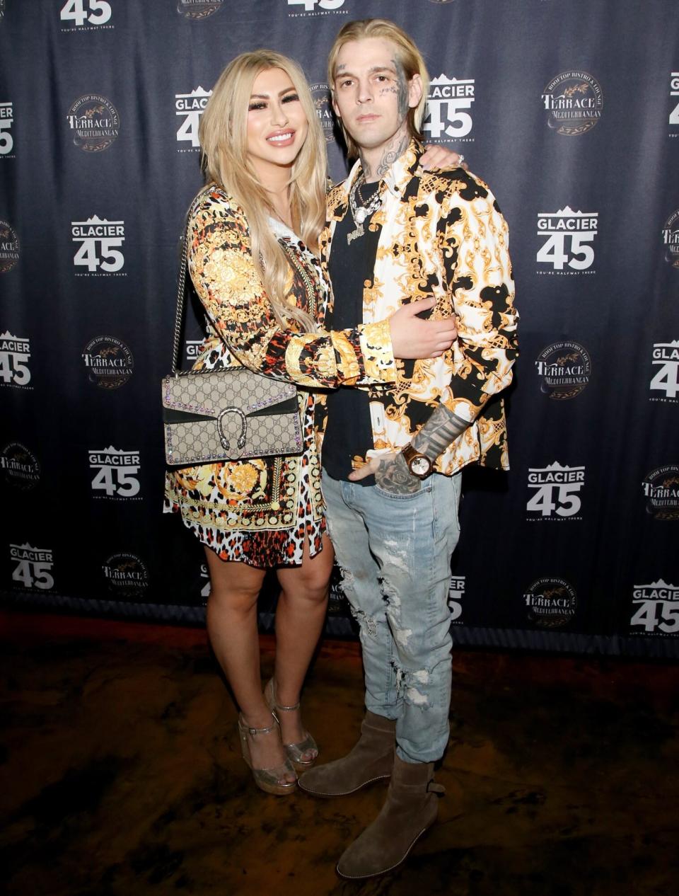 LAS VEGAS, NEVADA - FEBRUARY 12: Model Melanie Martin (L) and her fiance, singer and producer Aaron Carter, arrive at the "Kings of Hustler" male revue at Larry Flynt's Hustler Club on February 12, 2022 in Las Vegas, Nevada. (Photo by Gabe Ginsberg/Getty Images)