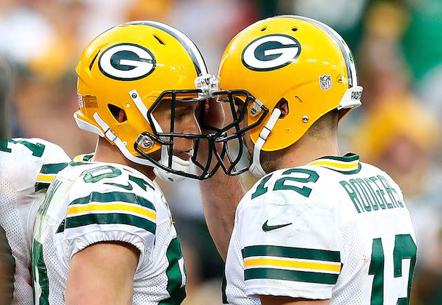 Aaron Rodgers isn't the only one thrilled to have Jordy Nelson back. (Getty)