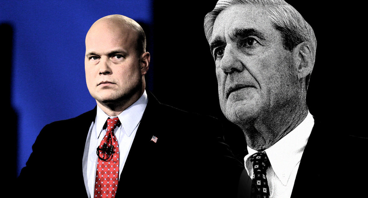 Acting Attorney General Matt Whitaker, left, and special counsel Robert Mueller. (Photo-illustration: Yahoo News; photos: Charlie Neibergall/AP, AP)