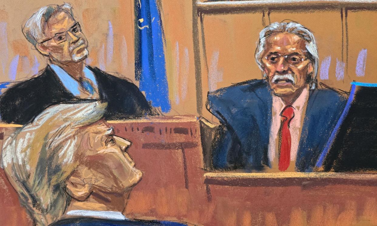 <span>Donald Trump watches as David Pecker testifies during Trump’s criminal trial.</span><span>Photograph: Jane Rosenberg/Reuters</span>