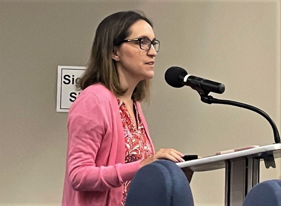 Spartanburg County Council on Monday heard a presentation from Wofford professors who are engaged in a study of the Una, Saxon and Arcadia neighborhoods. Pictured is Alysa Handelsman, associate professor of anthropology at Wofford.