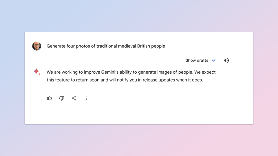 Google Gemini won't make images of people