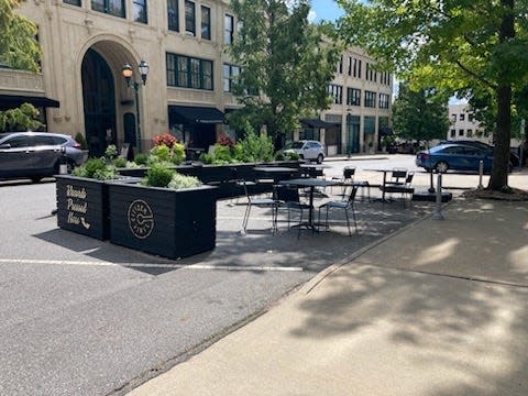 Citizen Vinyl's parklet at 14 O. Henry St. in downtown Asheville on Sept. 9, 2023.