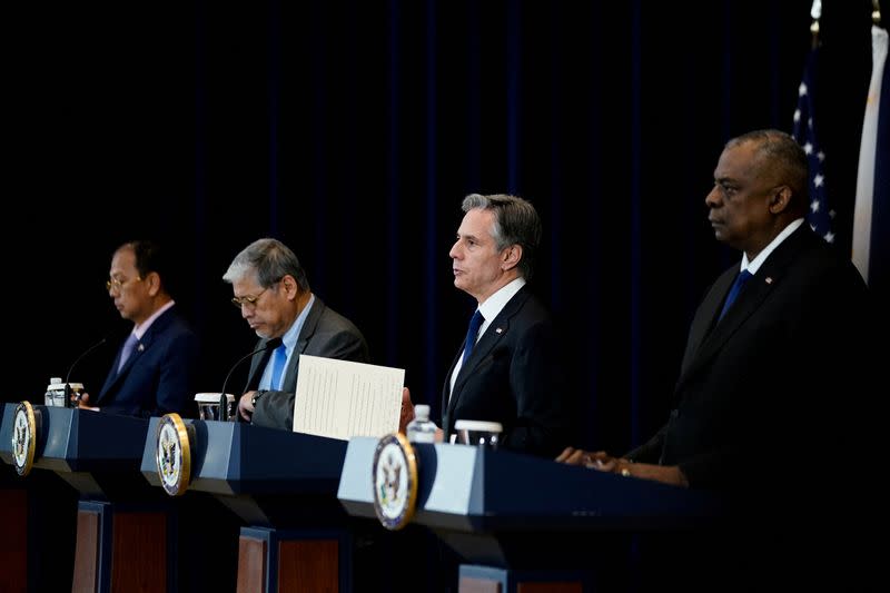 U.S. Secretary of State Blinken, Defense Secretary Austin, Philippine Secretary of Foreign Affairs Manalo, and Defense Chief Carlito Galvez Jr., in Washington