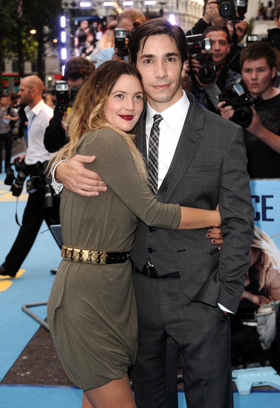 Actor Justin Long and Drew Barrymore attend the 'Going the Distance' World Premiere at the Vue Cinema, Leicester Square on August 19, 2010 in London.