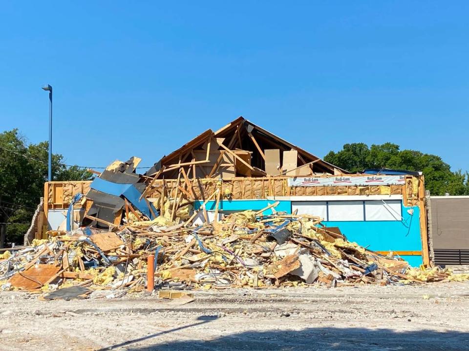 Demolition of the old Noble House building at 3031 E. Central has begun, and a new drive-through coffee shop called 7 Brew will open on the site this fall.
