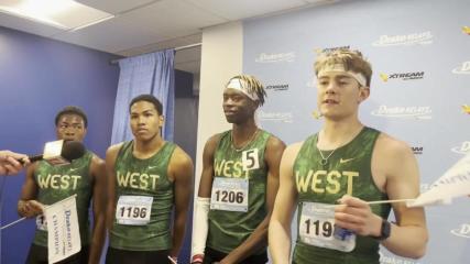 Iowa City West boys react to second-straight win in the distance medley at Drake