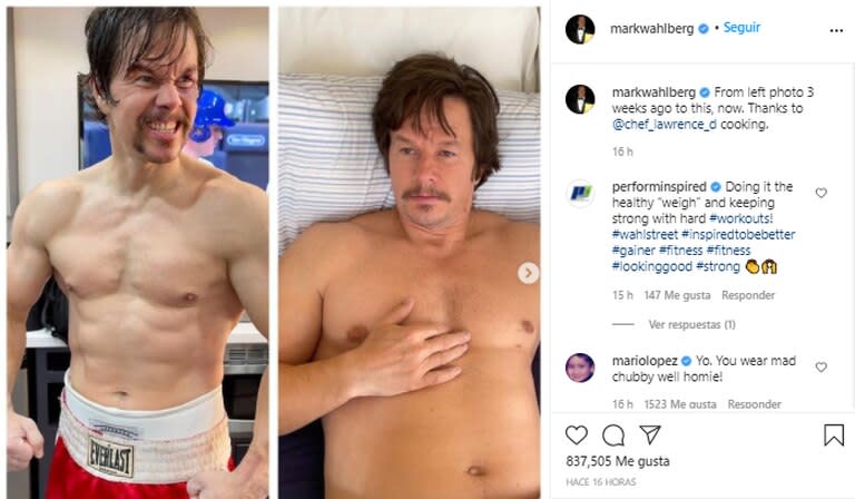 El actor aumentó seis kilos en tres semanas. Fuente: Instagram