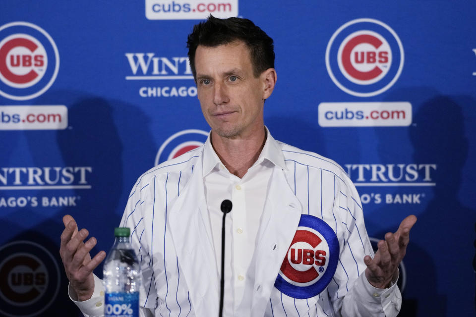 Chicago Cubs baseball team new manager Craig Counsell speaks during a press conference in Chicago, Monday, Nov. 13, 2023. (AP Photo/Nam Y. Huh)