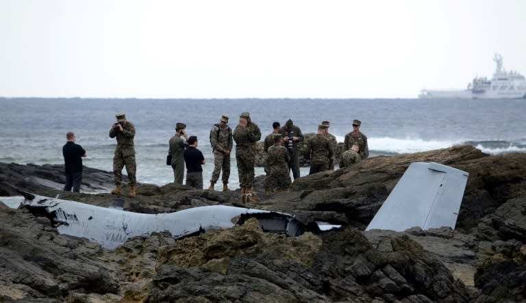 The latest US helicopter accident in Japan follows the water landing of a US Marine MV-22 Osprey, pictured in December 2016 in shallow water off Okinawa, when five crewmembers were injured