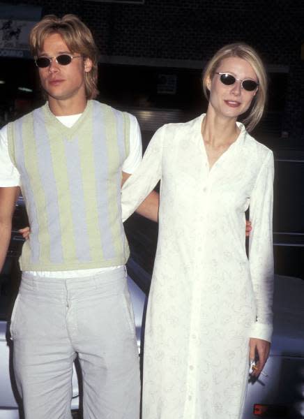 Gwyneth Paltro and Brad Pitt at the 1996 premiere of The Pallbearers in New York City