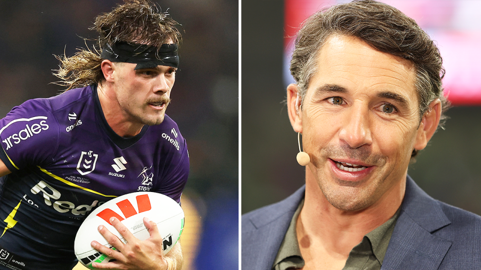 Ryan Papenhuyzen runs and Billy Slater during commentary.