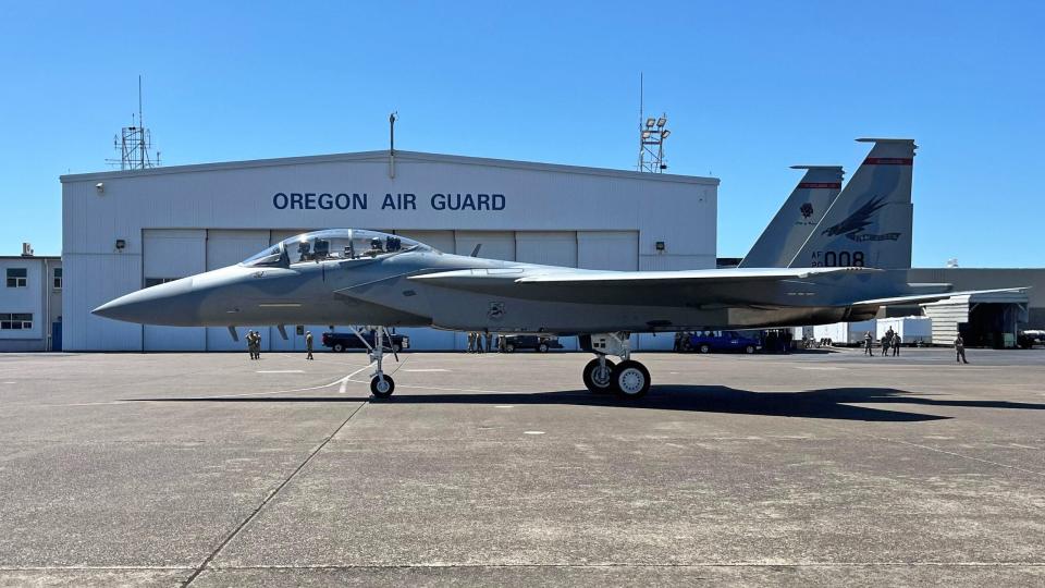 The Redhawk's first F-15EX sits on the ramp at PANG. (142nd Wing PAO)