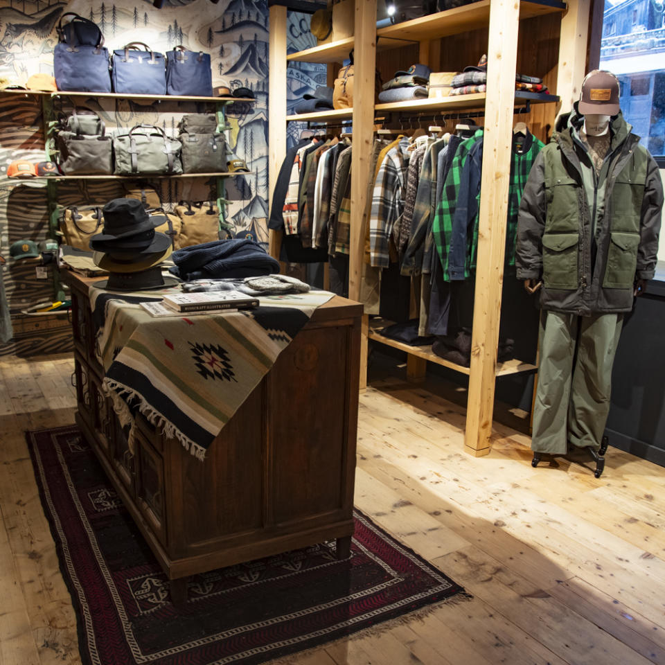 Inside the Filson flagship store in Cortina d'Ampezzo, the brand's first unit in Europe.