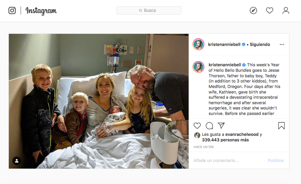 Kathleen Thorson falleció pocos días después de dar a luz y uno de sus últimos deseos fue donar sus órganos para ayudar a otros. (Foto: Instagram de Kristen Bell)