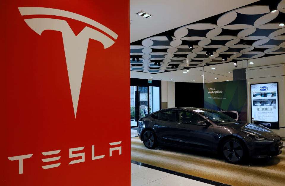 A Tesla model 3 car is seen in their showroom in Singapore October 22, 2021. (PHOTO: REUTERS/Edgar Su