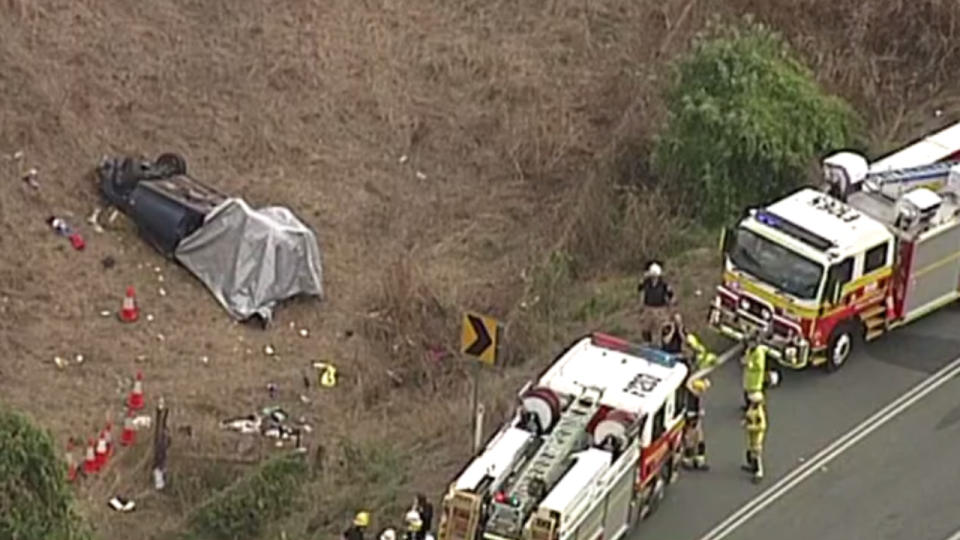 The toddler’s parents died instantly on impact when the car veered off the road near Fernvale. Source: 7News