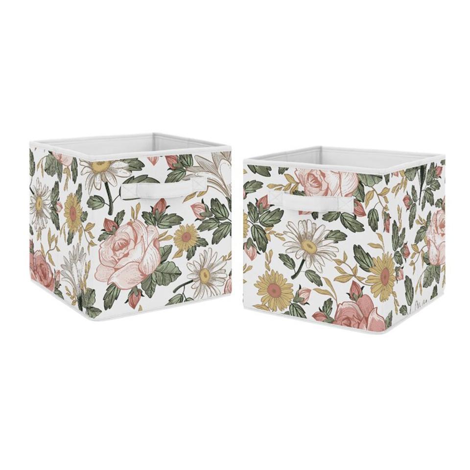 Vintage Floral Fabric Storage Cube Bin (Set of 2)