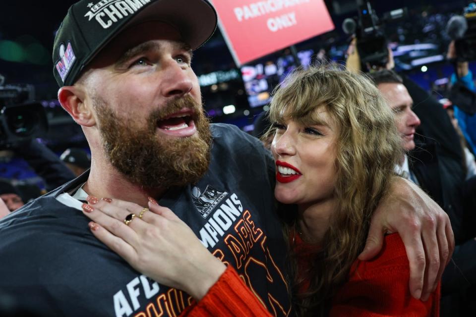 PDA: Taylor Swift’s high-profile romance with Travis Kelce has generated a flurry of headlines (Getty)