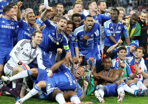 Chelsea players celebrate with the trophy after winning the 2012 Uefa Champions League - Credit: Action Images / Lee Smith Livepic