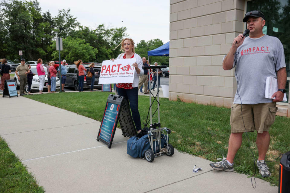 <div class="inline-image__caption"><p>Opponents of critical race theory protest outside the Loudoun County School Board headquarters, in Ashburn, Virginia, on June 22.</p></div> <div class="inline-image__credit">Evelyn Hockstein/Reuters</div>