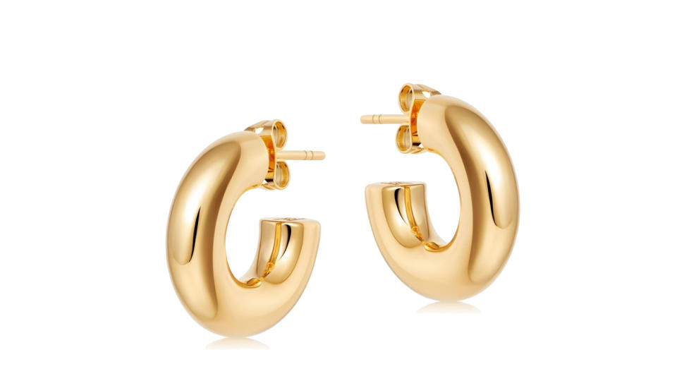 gold medium chubby hoop earrings 