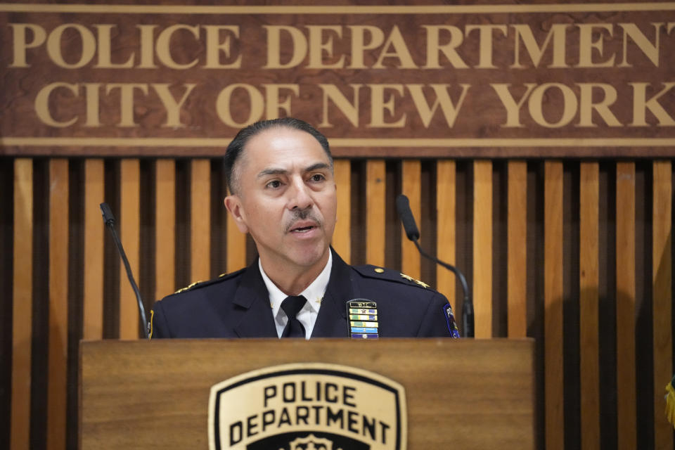 New York Police Dept. Assistant Chief at Emergency Services Unit Carlos Valdez speaks to reporters during a news conference at police headquarters, Friday, May 3, 2024, in New York. (AP Photo/Mary Altaffer)