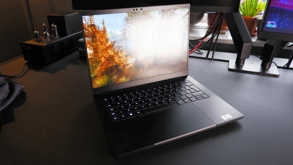 Razer Blade 14 gaming laptop on a desk.