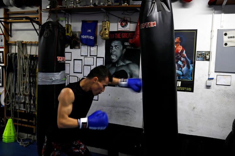 Boxer Farid Walizadeh practices during a training session in Lisbon