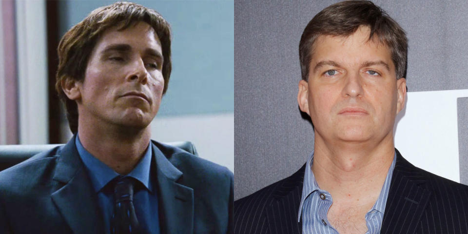 Actor Christian Bale (left) played hedge fund manager Dr. Michael Burry (right) in the movie “The Big Short.”