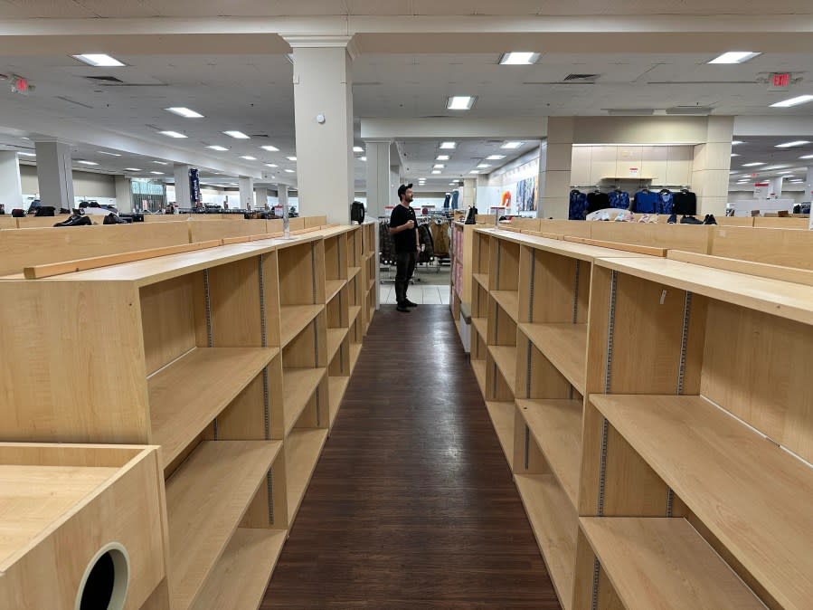 Empty shelves seen in the newly reopened Sears store in Burbank shown on Oct. 22, 2023. (Brandon Peeples)