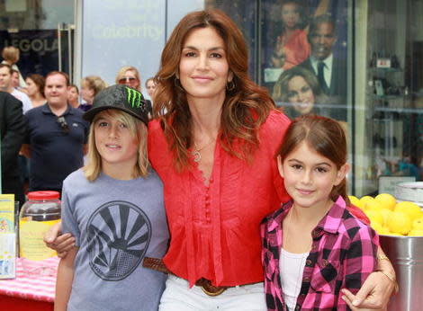 Cindy Crawford with her son Presley Gerber (left) and daughter Kaia Gerber (right) at a fundraiser in 2010. 