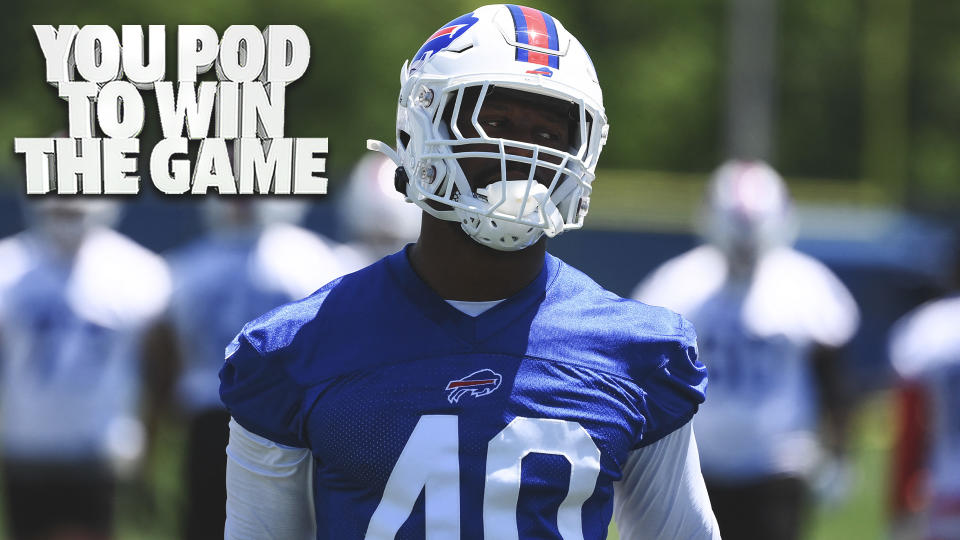 Von Miller, fresh off a Super Bowl win with the Los Angeles Rams, works out during OTAs as a member of the Buffalo Bills. (Photo Credit: Rich Barnes-USA TODAY Sports)