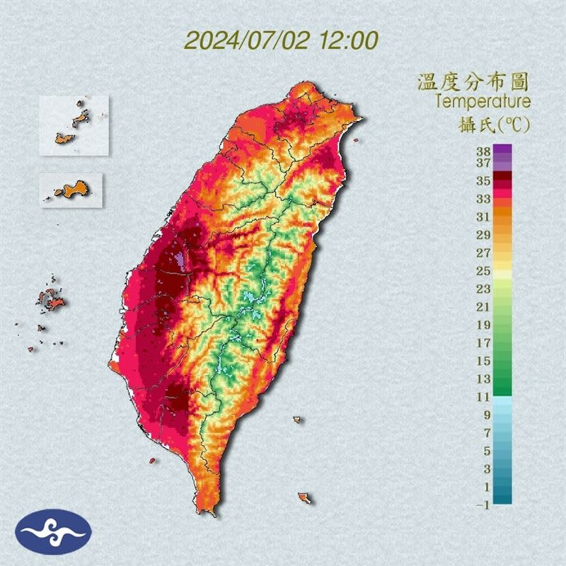 中央氣象署持續在今（2）天12:32發布高溫資訊。（圖／翻攝自氣象署）