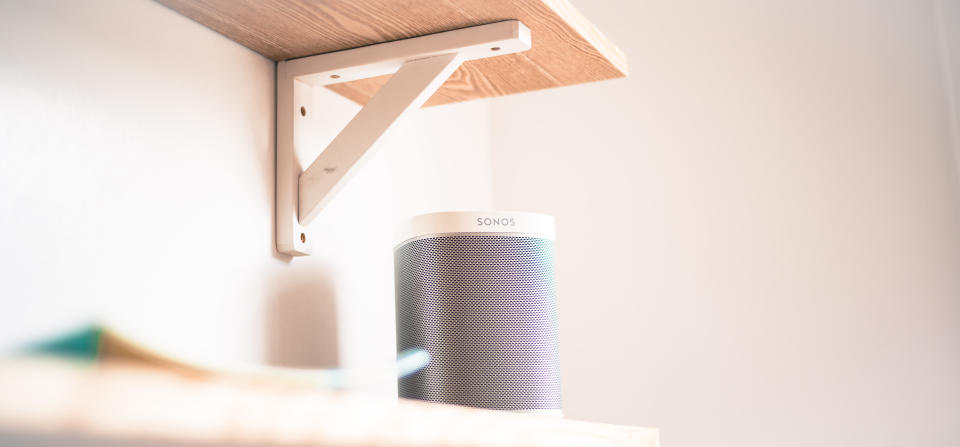 Stirling/Scotland - 7 July 2019: Sonos One Smart Speaker with Built-In Alexa Voice Control, Wi-Fi, White on white background