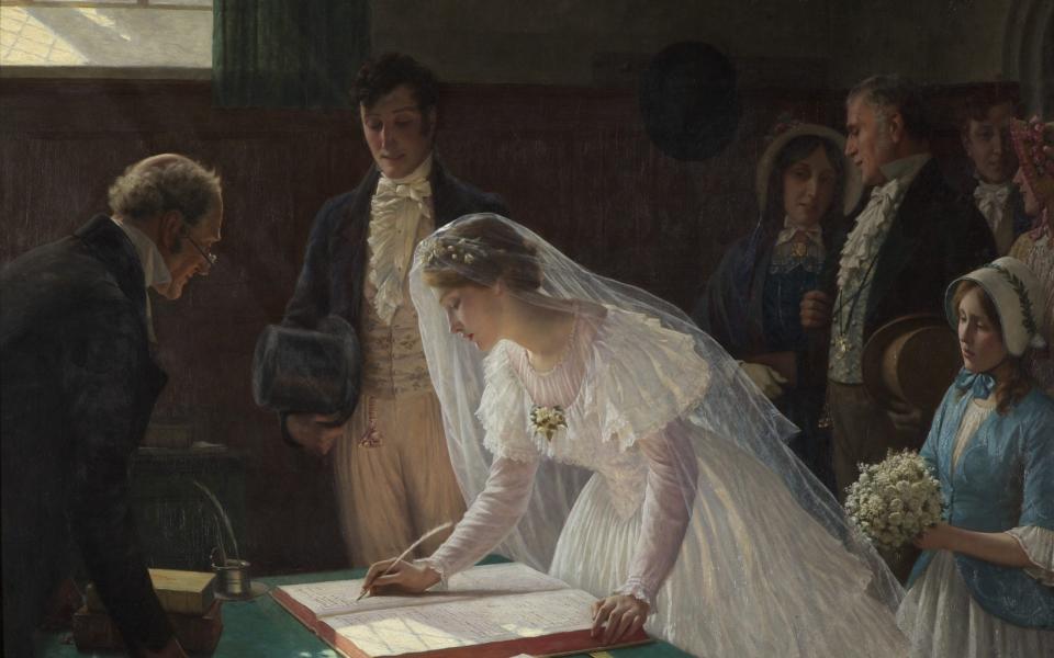 Signing the Register by the English painter Edmund Blair Leighton (1852-1922) - www.bridgemanimages.com