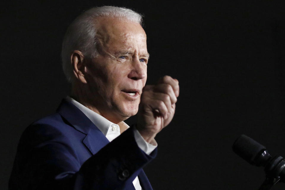 Democratic presidential candidate and former Vice President Joe Biden speaks at Tougaloo College in Tougaloo, Miss., Sunday, March 8, 2020. (AP Photo/Rogelio V. Solis)