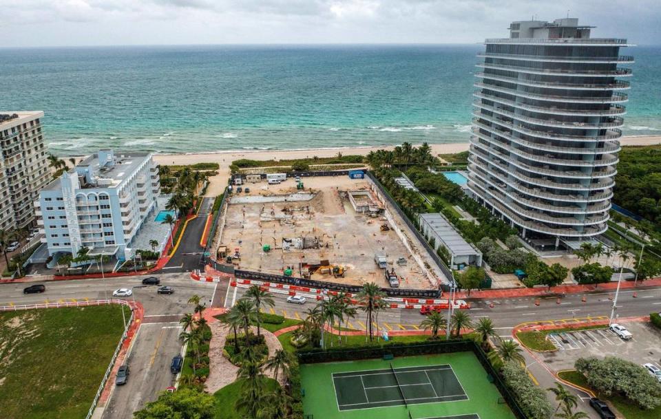 An aerial view on June 3, 2022, shows the site where the Champlain Towers South building partially collapsed on June 24, 2021, killing 98 people.