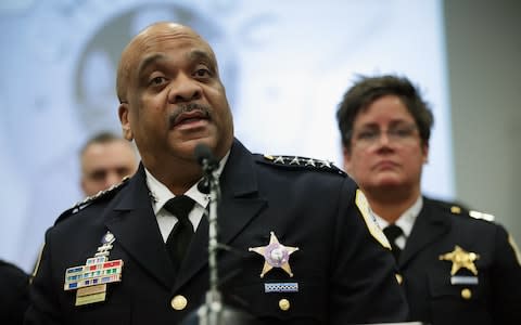 Chicago Police Superintendent Eddie Johnson speaks during a press conference at Chicago police headquarters about the arrest of Empire actor Jussie Smollett  - Credit: Getty