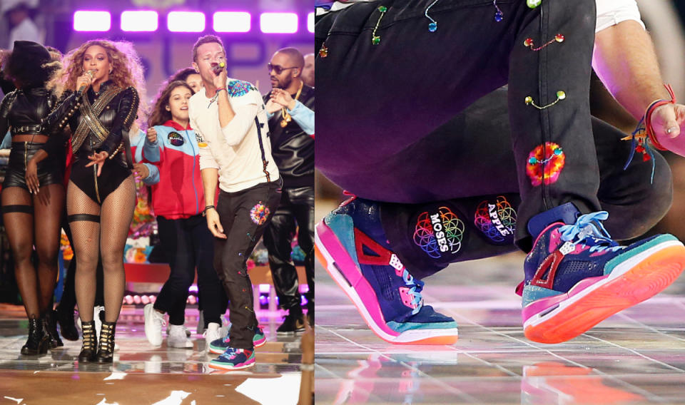 Chris Martin's Super Bowl Shoes, 2016, super bowl shoes, 