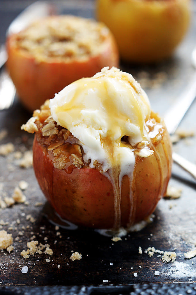 <strong>Get the recipe for <a href="http://lecremedelacrumb.com/2014/09/apple-crisp-stuffed-apples.html" target="_blank" rel="noopener noreferrer">apple crisp stuffed baked apples</a> from Creme de la Crumb.</strong>