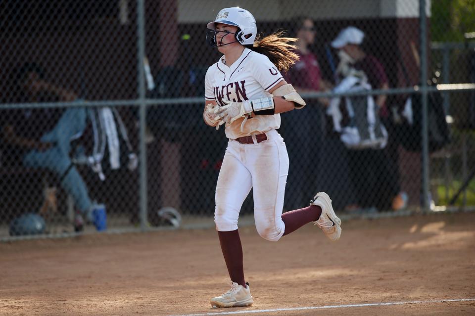 Owen’s Mia Roland runs home after hitting a home run in the game against Swain County, April 18, 2024.